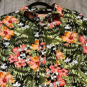 Disney Mickey Hawaiian Print Button Down Shirt Size Large Men’s